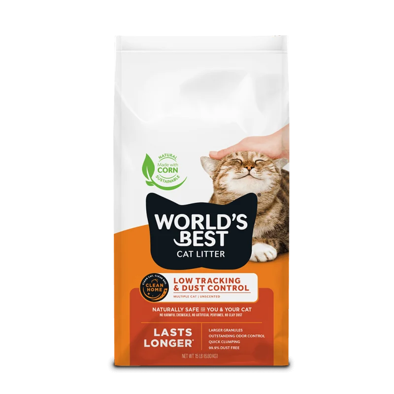 World's Best Low Tracking & Dust Control cat litter, orange pack